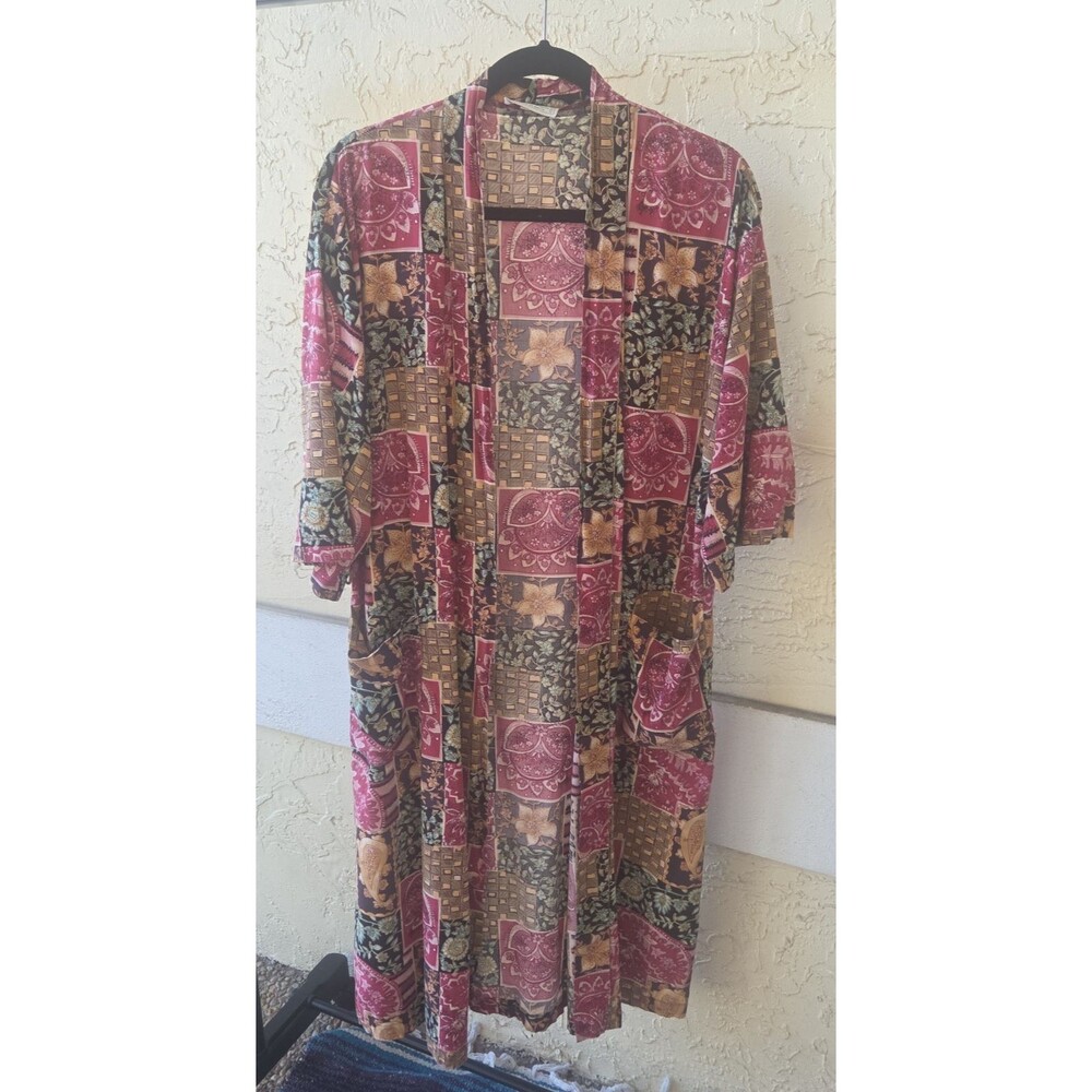 VINTAGE Sophia Morgan WIOR Patchwork Kimono Robe 70S 80S 90S Lounge Cotton Boho - Picture 3 of 14